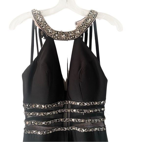 Bee Darlin Womens  Long Black Beaded Sheer Front Waist Front Slit Junior Sz  1/2 - Picture 4 of 16